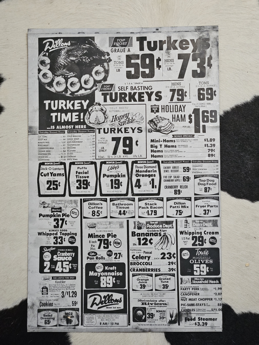 Vintage 1973 OOAK Black & White HOLIDAY Turkey Ad Wall Art on METAL